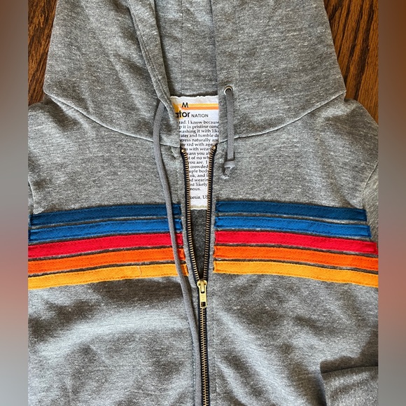 AVIATOR NATION 5 Stripe Grey Zip Up Hoodie Sweatshirt Unisex Medium - Picture 4 of 10
